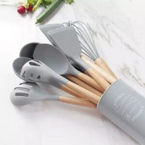 12 Pcs Wooden Silicone Kitchen Spoons Set