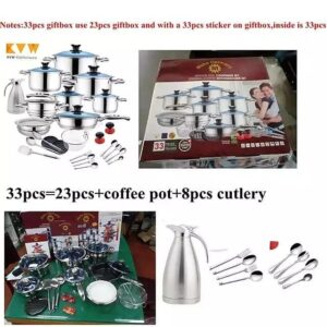 33pcs cookware set steel stainless cooking fry pan and casserole