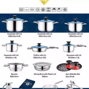 33pcs cookware set steel stainless cooking fry pan and casserole
