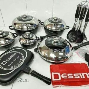 Dessini Durable Italian- 23 piece Non-Stick DieCast Cooking Pots - Black